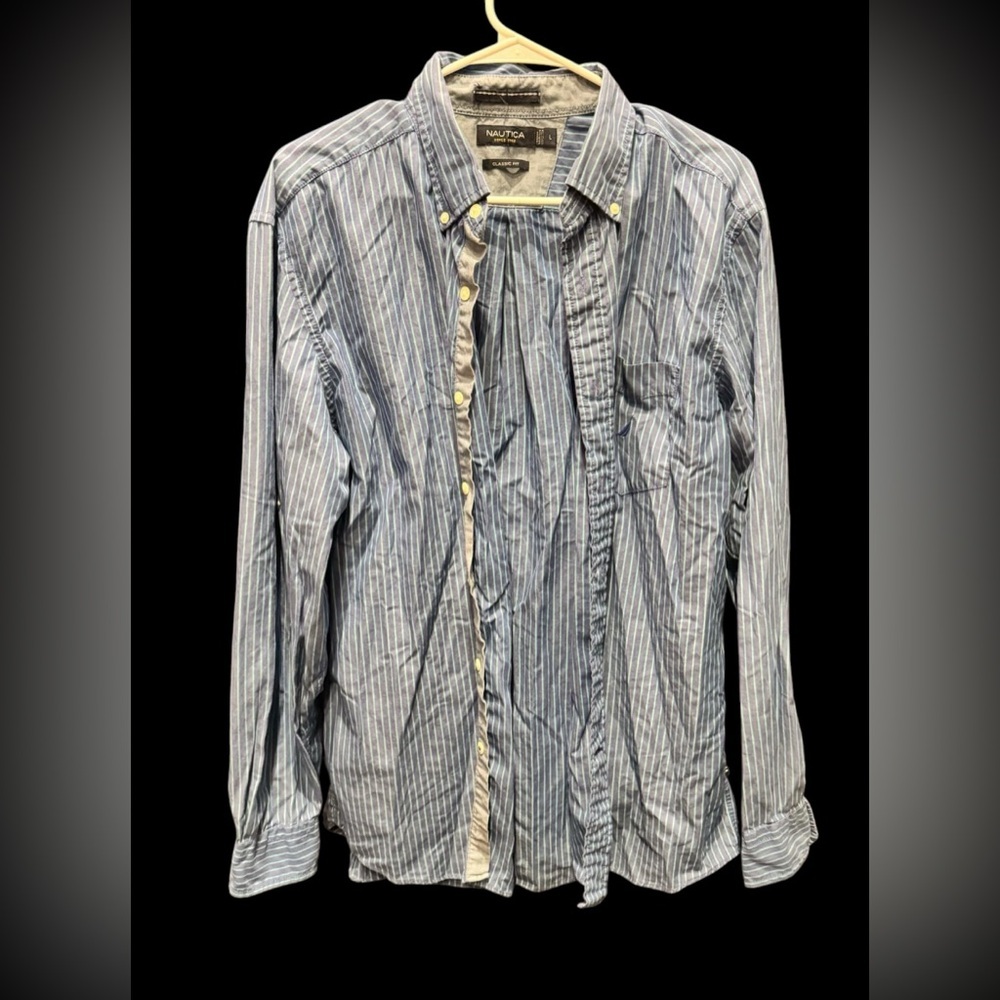 Nautica Men's Blue Striped Shirt LARGE